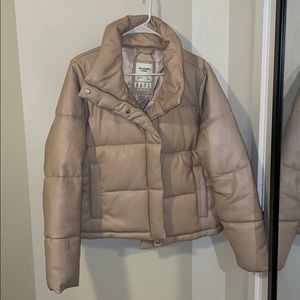 Abercrombie faux leather puffer jacket large